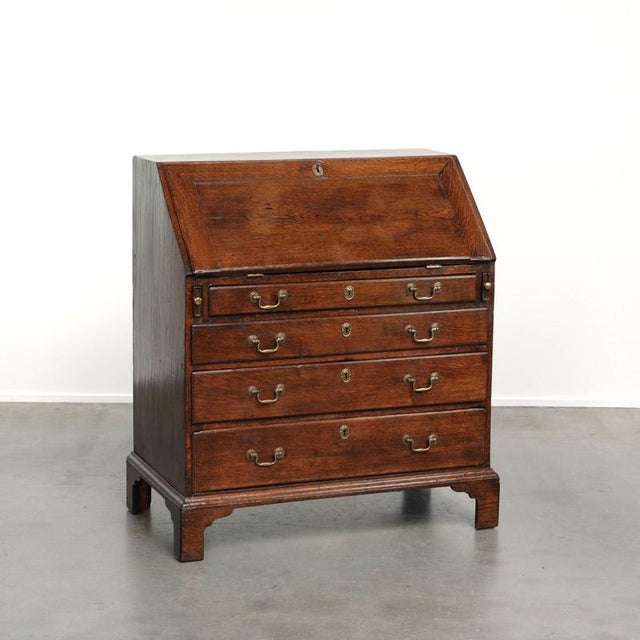 Antique English Oak Secretaire with Leather Top, 1700s For Sale - Image 16 of 16