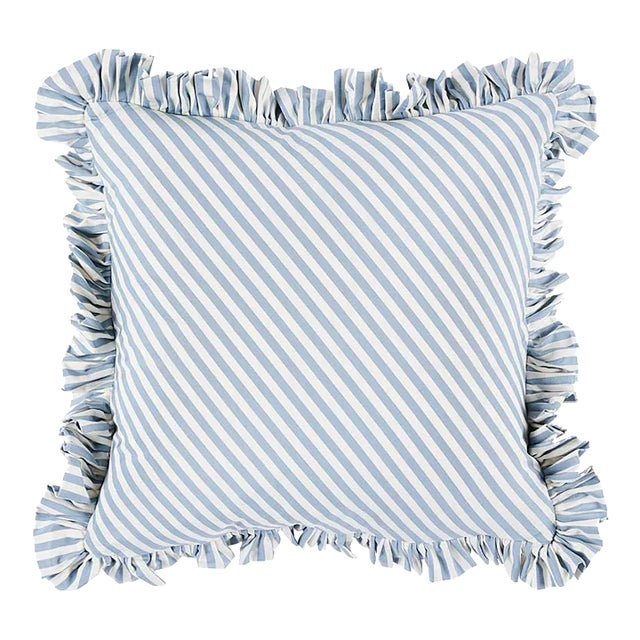Schumacher Brigitte Stripe 14" Pillow in Sky For Sale