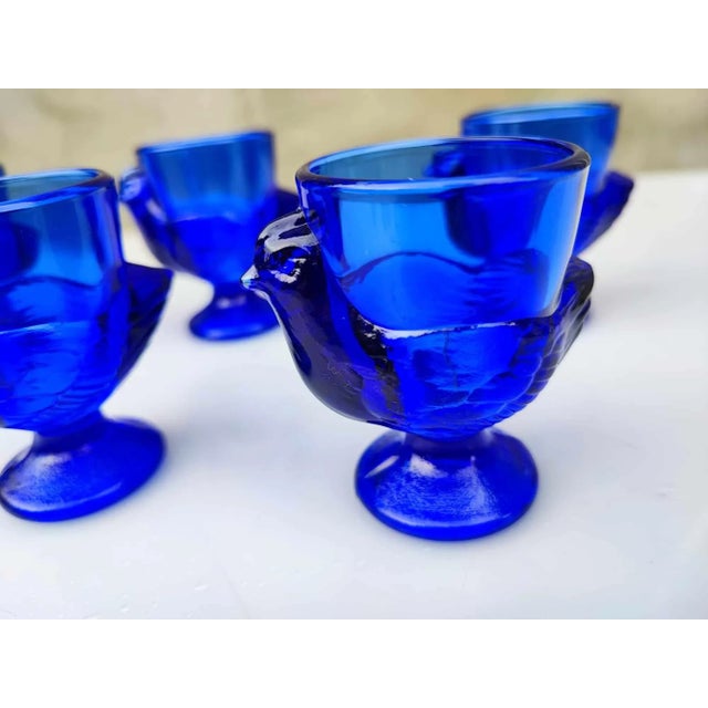 1970s Vintage Cobalt Blue Glass Chicken Egg Cups, France, 1970s, Set of 5 For Sale - Image 5 of 6