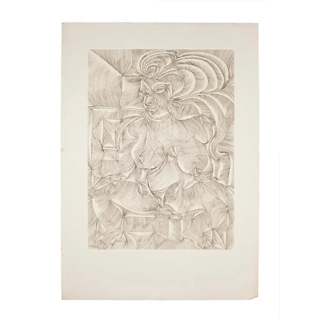 Composition is an original etching by the German artist Fritz Baumgartner. In good conditions except for small stains on...