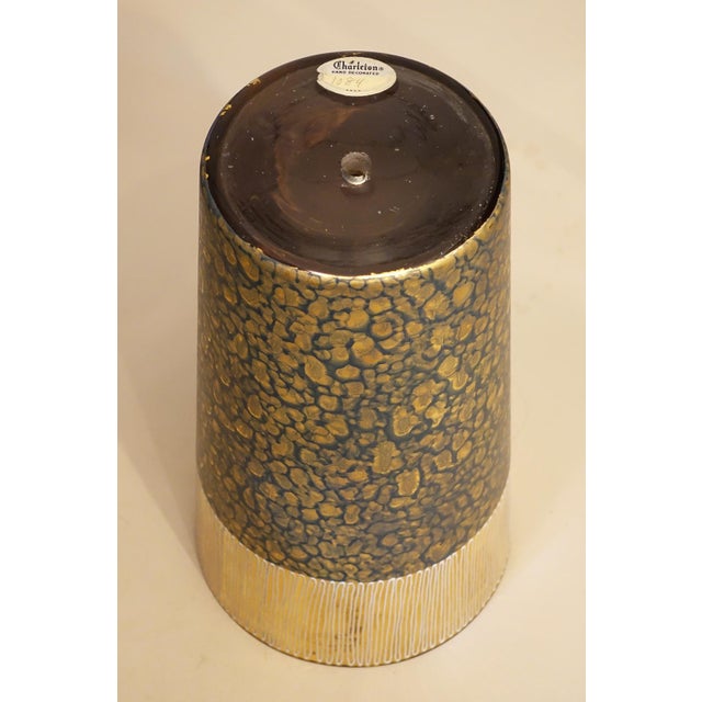 1950s Marbro Atomic Modern Charleton Hand Painted Art Glass Brass Wood Table Lamp One-of-a-Kind Sublime Condition For Sale - Image 11 of 12