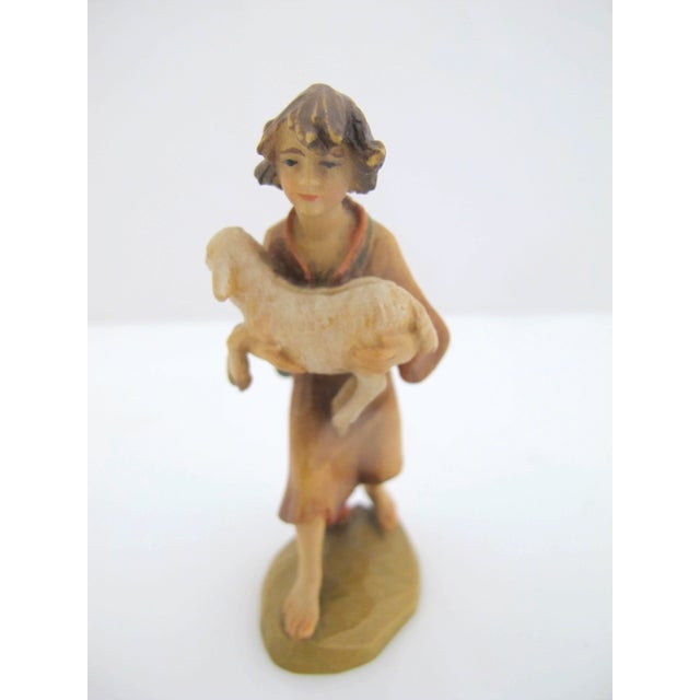 Folk Art Anri Italy Ulrich Bernardi Shepherd Boy With Lamb Christmas Nativity Figurine For Sale - Image 3 of 7