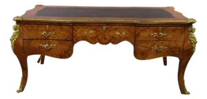Early 20th Century French, Large, Burl Wood Veneer, Leather Top, Bronze Mount,Bureau Plat Desk!