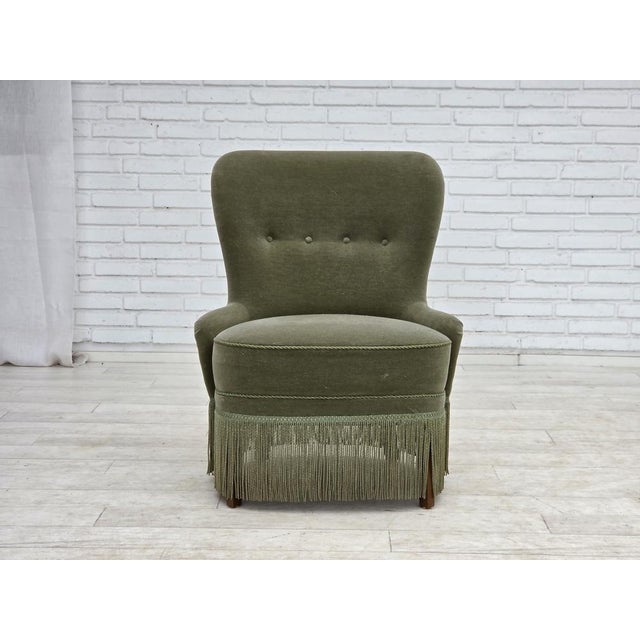 Danish Armchair in Green Furniture Velour, 1970s For Sale - Image 4 of 18