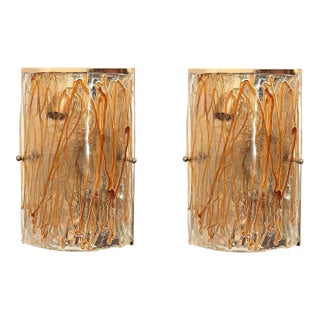 1970s Amber Murano Glass Sconces, Mid Century Modern - A Pair For Sale