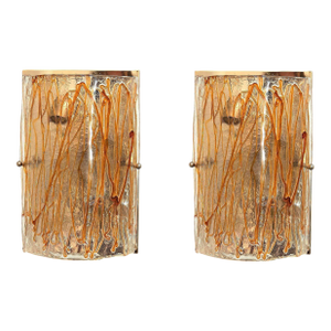 1970s Amber Murano Glass Sconces, Mid Century Modern - A Pair