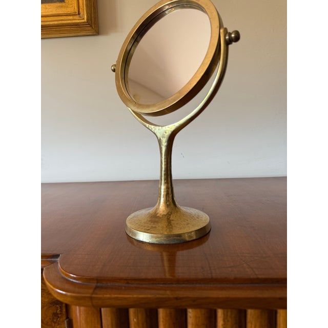 Organic Modern Hammered Brass Table Mirror / Vanity, France 1960s For Sale - Image 12 of 12