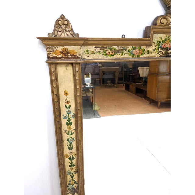 Late 20th Century 20th Century Italian Style Gold and Hand Painted Floral Design Finial Wall Mirror! For Sale - Image 5 of 11