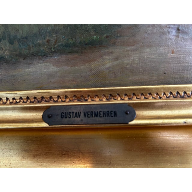 Antique Original Oil Painting by Gustav Vermehren, Cottage at Dusk, Realism For Sale - Image 11 of 12