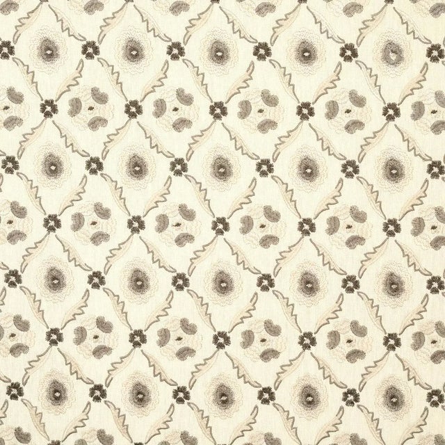 Sample - Schumacher Claremont Embroidery Fabric in Grisaille For Sale