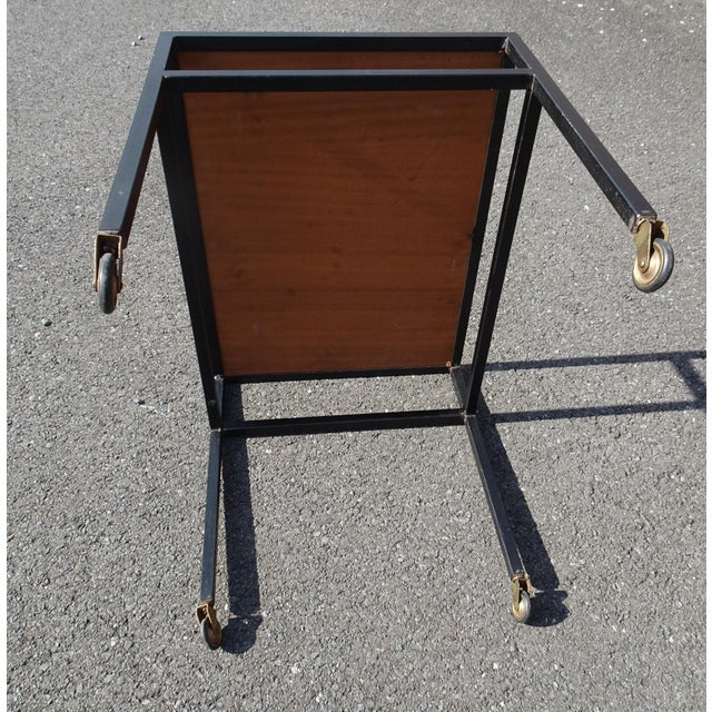 Metal Vintage Teak and Black Lacquered Metal Rolling Table, 1960s For Sale - Image 7 of 8