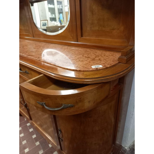 Double-Body Sideboard with Mirror and Red Marble Top, 1940s For Sale - Image 9 of 10