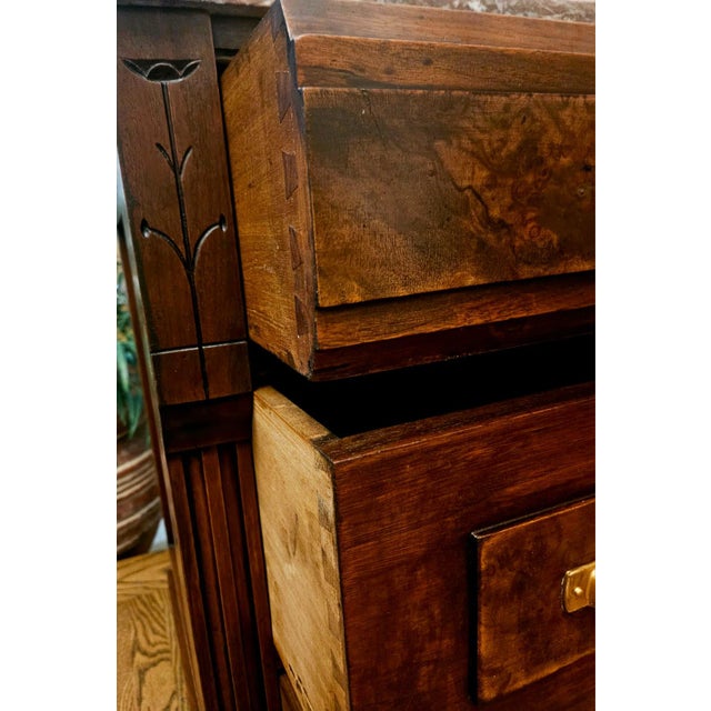 Antique 19th Century French Louis Philippe Burled Walnut Commode | Marble Top For Sale - Image 9 of 15
