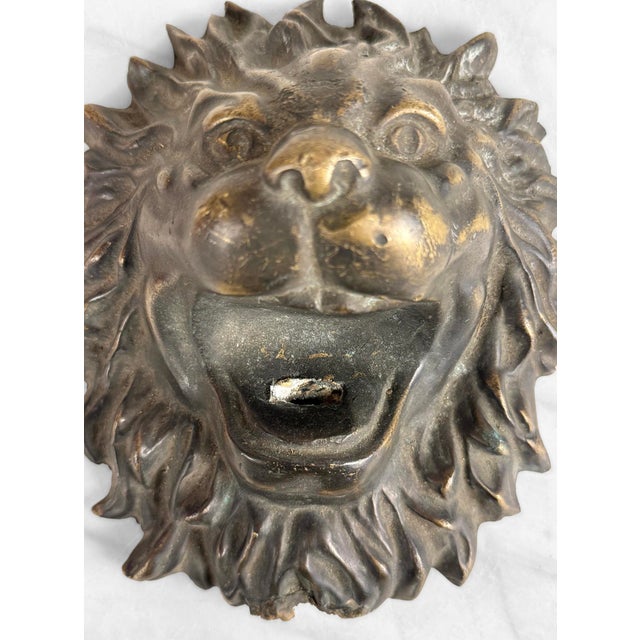 Vintage Victorian Architectural Cast Brass Lions Head Wall Art For Sale - Image 6 of 8