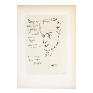 Pablo Picasso Homage to Antonio Machado 12.5" X 9.25" Lithograph 1959 Cubism Black & White For Sale