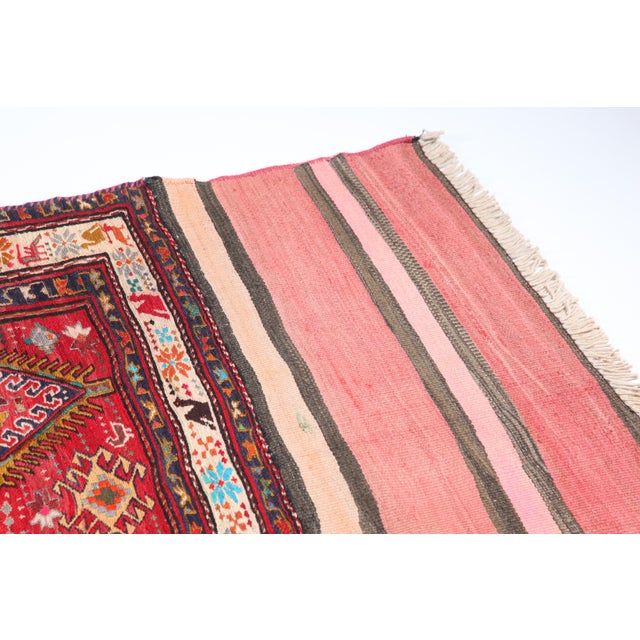 Vintage Tribal Kurdish Sumak Embroidery Kilim – Handwoven Floor Textile -3' 5'' X 5' 11'' For Sale In Tampa - Image 6 of 11
