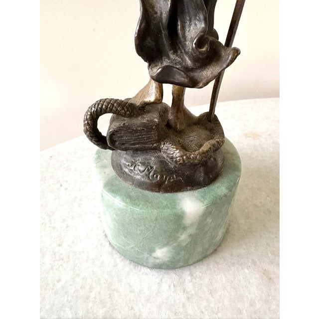 Early 20th Century Early 20th Century Art Deco Bronze Statue of Lady Justice Mounted on Green Marble Base, Signed by Artist Alois Mayer For Sale - Image 5 of 6