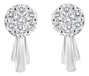 14K White Gold 3/4 Cttw Diamond Floral Cluster Drop and Dangle Stud Earrings, A Pair