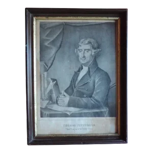Early 19th Century American Black & White Portrait Print of President Thomas Jefferson
