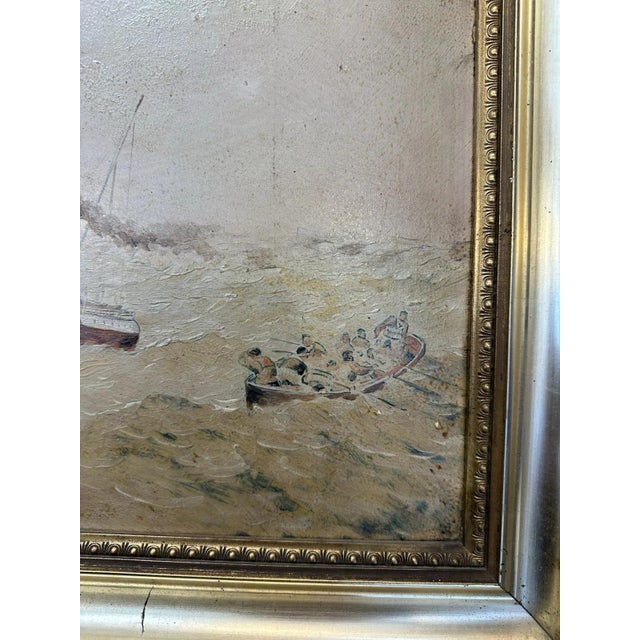 1990s Naval Shipwreck, 1900, Oil Painting on Cardboard For Sale - Image 5 of 12