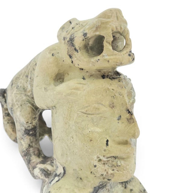Vintage Mexican Hand-Carved Onyx/Tecali Jaguar Warrior Sculpture, 11 Inch For Sale - Image 13 of 16