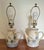 Lovely pair of Patton stoneware pottery lamps. The design features a teapot with dragonfly and blue flower pattern painted...