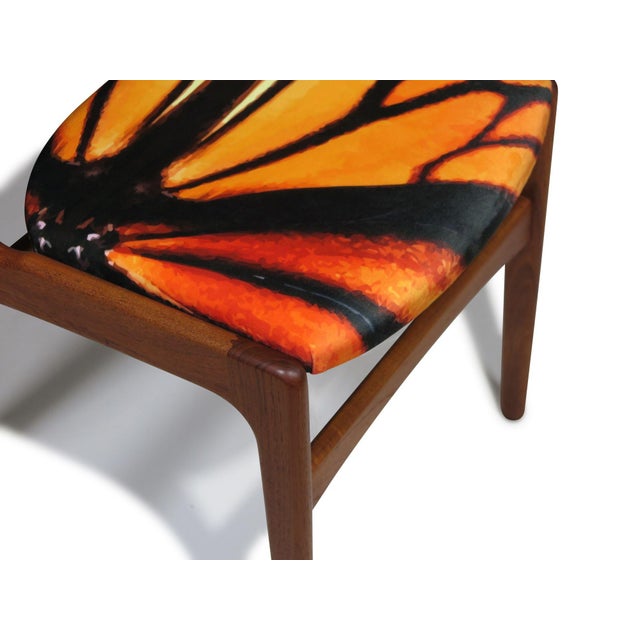 Mid 20th Century Restored Mid-Century Erik Buck Danish Teak Dining Chairs in Abstract Velvet Print For Sale - Image 11 of 15