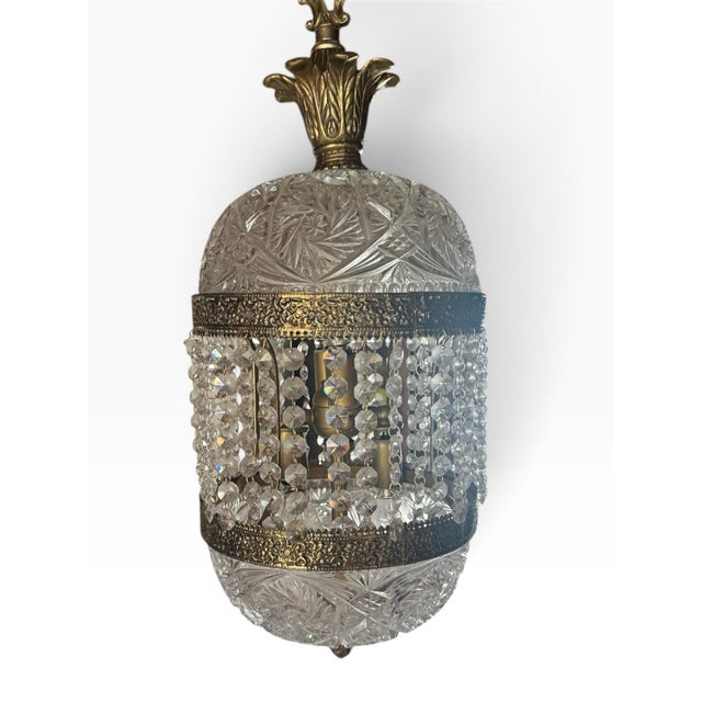 Glass Vintage Hollywood Regency Crystal Glass Pineapple Swag Lamp, 21" For Sale - Image 7 of 9