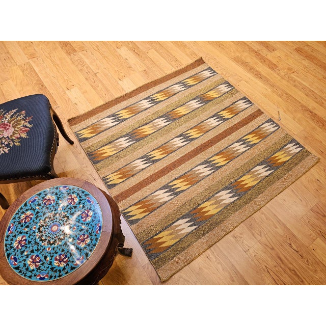 Square Size Vintage Native American Navajo Rug. Wool & Cotton, Eye Dazzler Pattern, 4x4 For Sale - Image 9 of 17