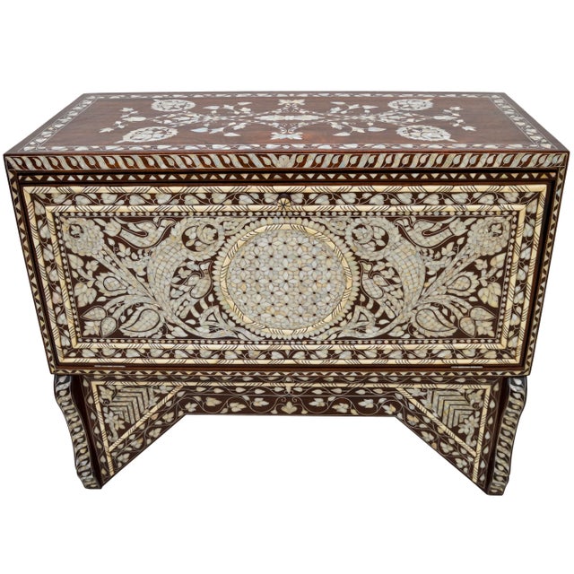 Wood Vintage Moorish Mother-Of-Pearl Console Table & Mirror Set For Sale - Image 7 of 13