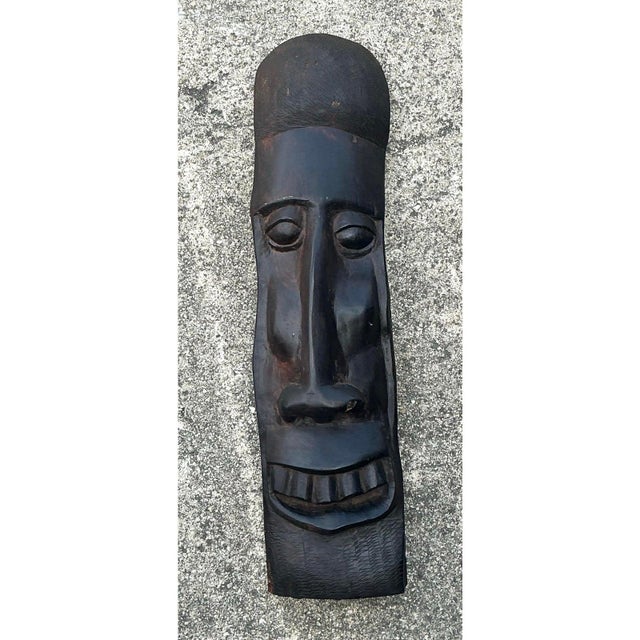 Coffee Vintage Hand Carved Tribal Mask For Sale - Image 8 of 12