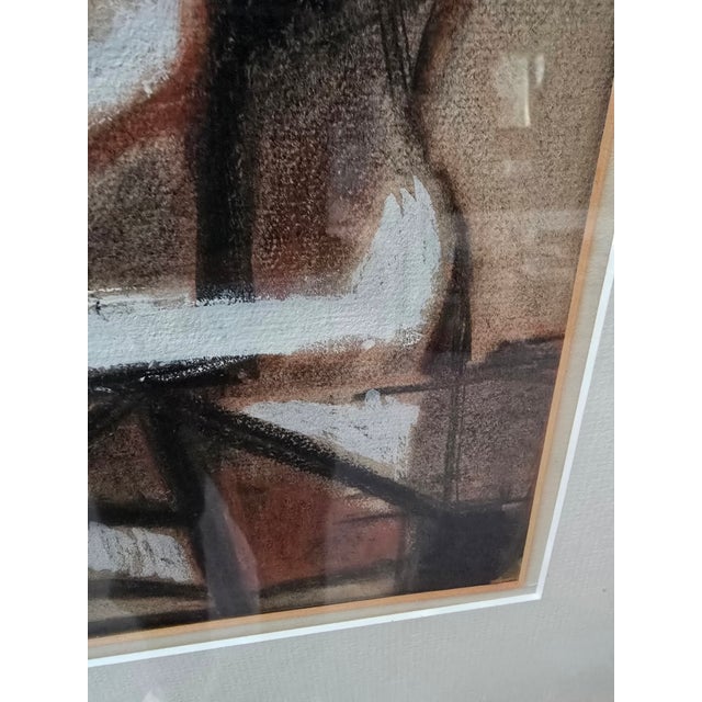 Chocolate 1950s Vintage Picasso-Style Cubist Mid Century Watercolor Painting, Framed For Sale - Image 8 of 12