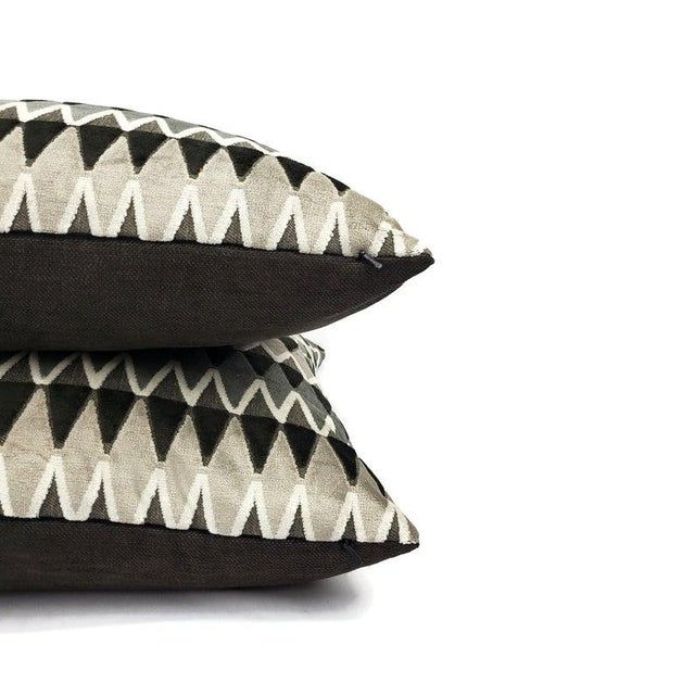 Not Yet Made - Made To Order Black Gray & White Geometric Velvet Pillow Cover For Sale - Image 5 of 8