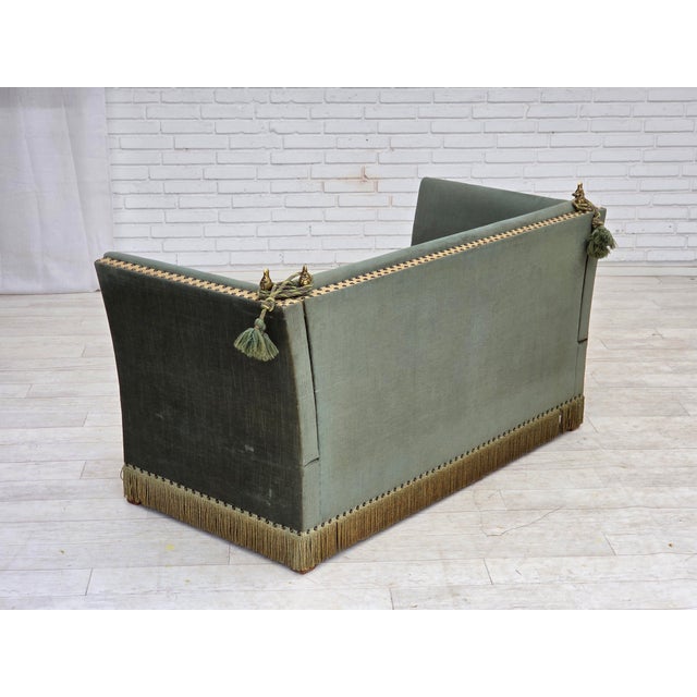 Danish 2-Seater Drop Arm Spanish Sofa in Green and Red Velour, 1970s For Sale - Image 15 of 18