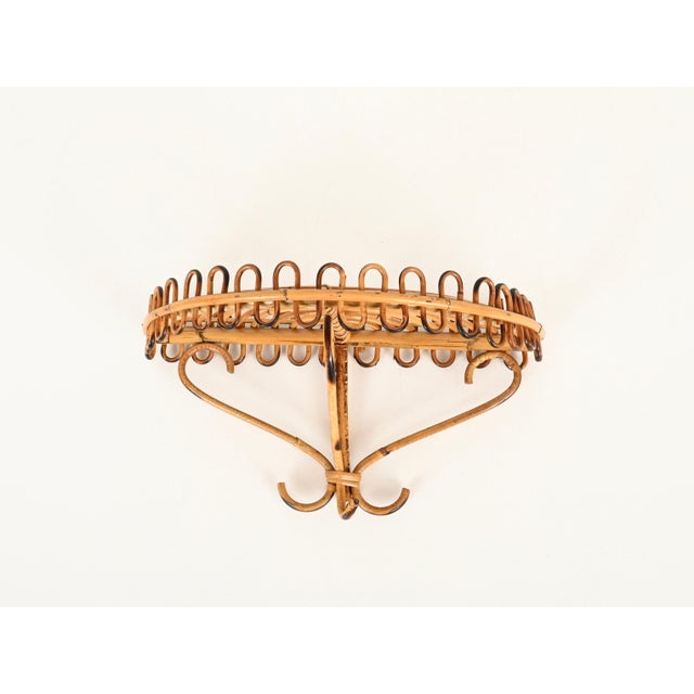 Midcentury Curved Rattan and Bamboo Wall Shelf by Franco Albini, Italy, 1960s For Sale - Image 9 of 11