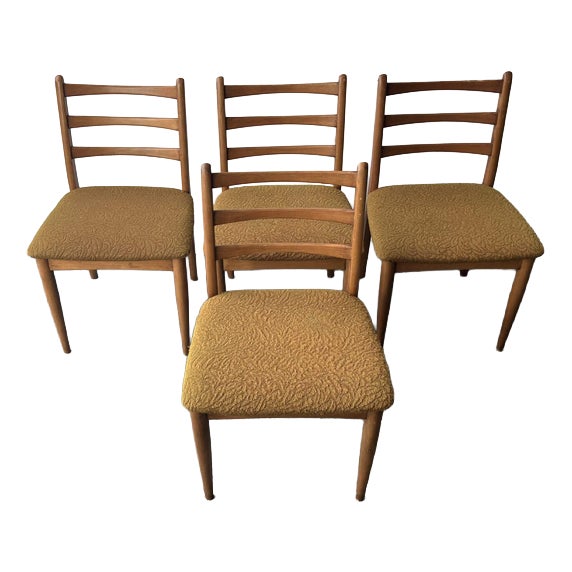 Vintage Dining Chairs with Mustard Fabric Upholstery from Schreiber, 1960s, Set of 4 For Sale