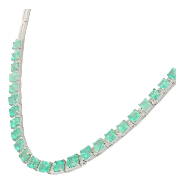 Emerald and Diamond Beaded Necklace in 18k White Gold, 17ct by VRJewels For Sale