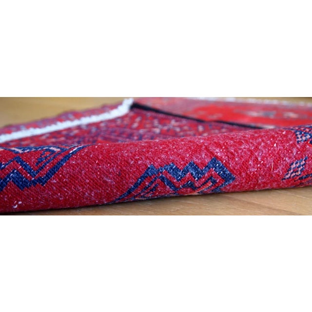 Hand made vintage Turkoman rug in bright red field and purple design. Very classic tribal design and refreshing beautiful...