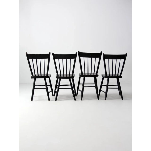 Farmhouse Antique Plank Seat Chairs - Set of 4 For Sale - Image 3 of 10