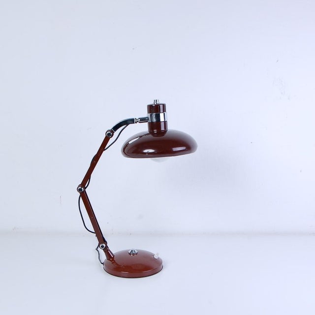 Table lamp original production of the 60s. industrial design and style, in steel and brown enameled metal. solid and heavy...