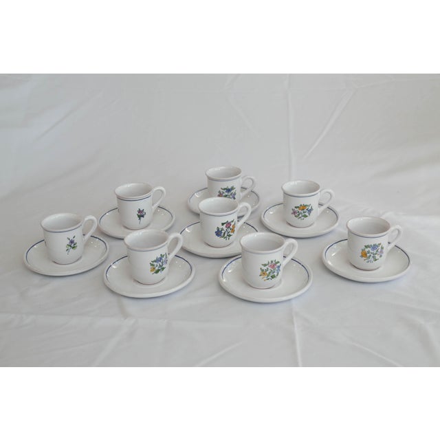 Late 20th Century French Moustiers Faïence Dinnerware Set for Eight | Atelier De Ségriès | Hand-Painted Blue Banded Floral - 35pcs For Sale - Image 14 of 18