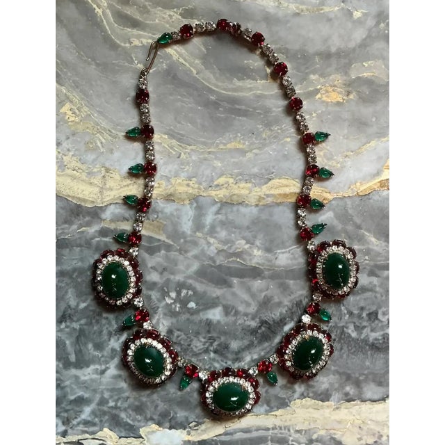 Vintage Red and Green Rhinestone Necklace For Sale - Image 11 of 12