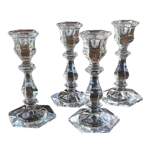 4 Identical 10 1/4" Chunky Candlesticks - Vintage American Glass