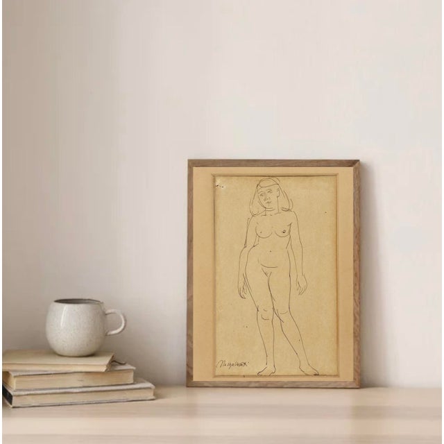 Early 20th Century Italian Signed Drawing This wonderful drawing depicts a standing nude female figure, portrayed from the...