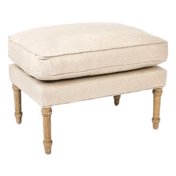 Louis Cushion Ottoman - Linen / Natural Oak Frame For Sale
