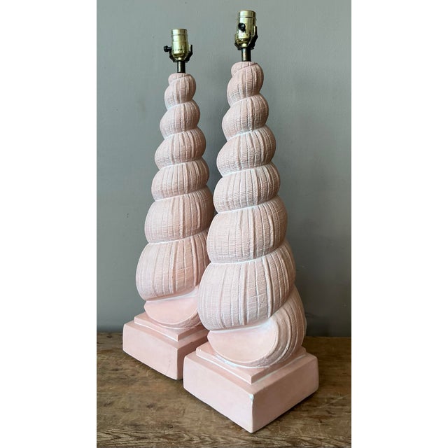 Art Deco Vintage Boho Plaster Shell Lamps - A Pair For Sale - Image 3 of 7