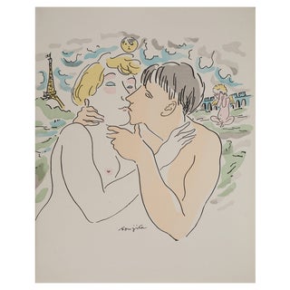 Léonard Tsuguharu Foujita, Lovers in Paris, Original Engraving For Sale