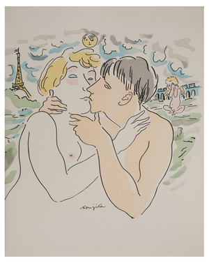 Léonard Tsuguharu Foujita, Lovers in Paris, Original Engraving