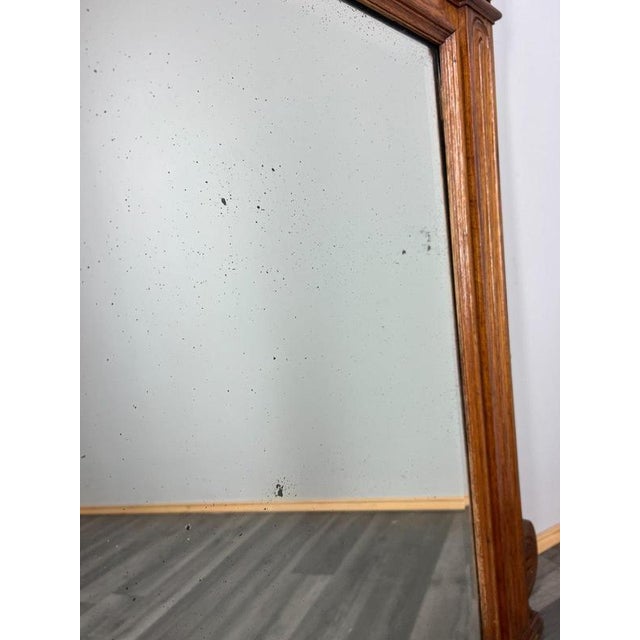 Brown French Wall Mirror with Ornate Carved Oak Frame For Sale - Image 8 of 12