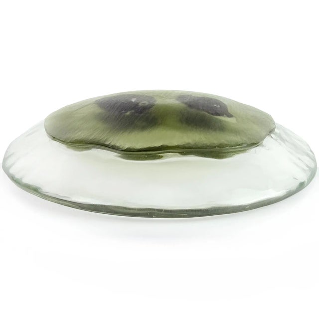 Olive Vintage Murano Barbini Signed Iridescent Double Fish Italian Art Glass Display Centerpiece Bowl For Sale - Image 8 of 8